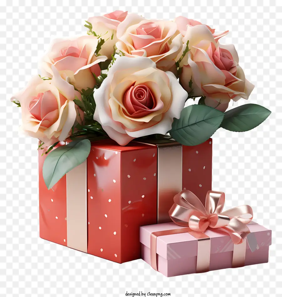 Caja De Regalo，Ramo De Rosas PNG