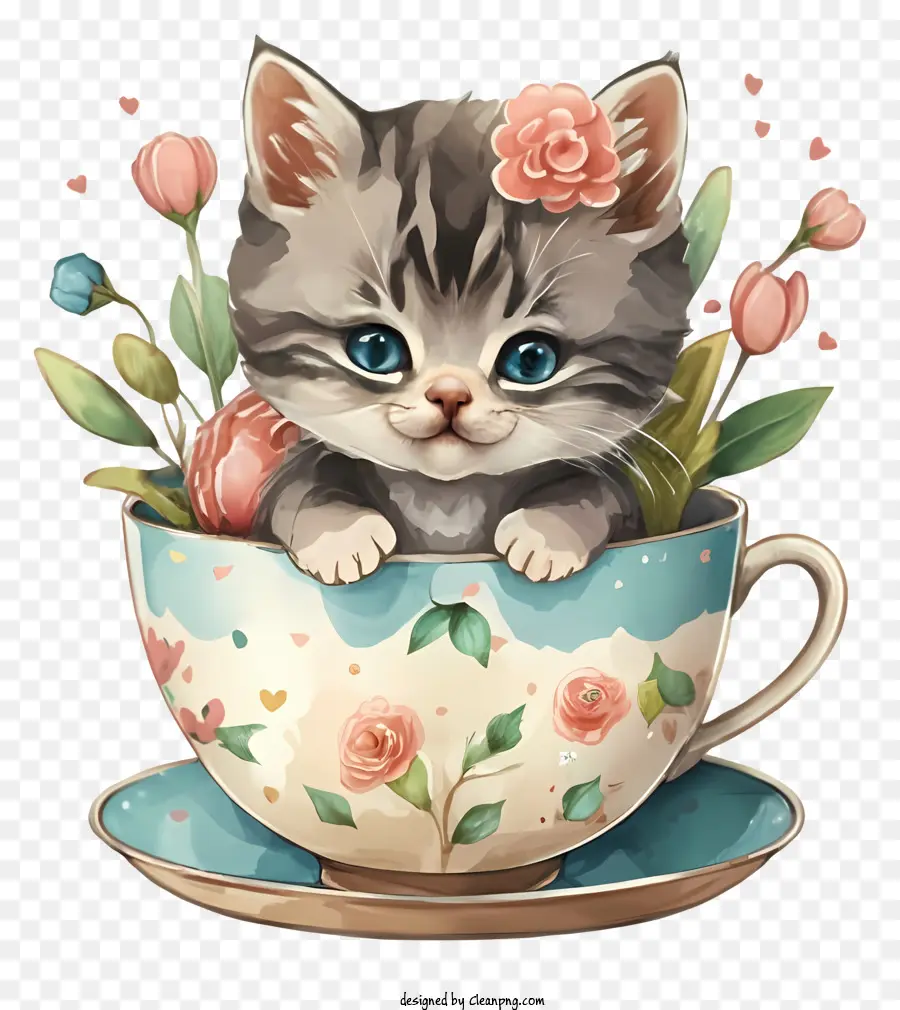 La Historieta，Gatito En Una Taza De Té PNG