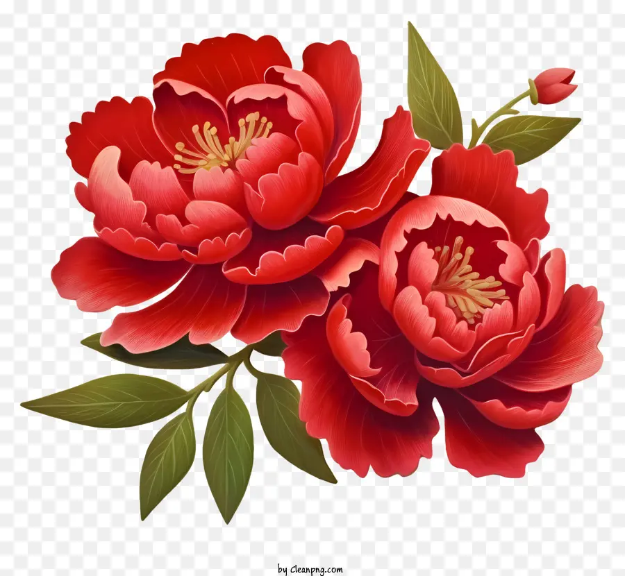 Peony De Año Nuevo Chino Realista，Roja Flor Peonía PNG