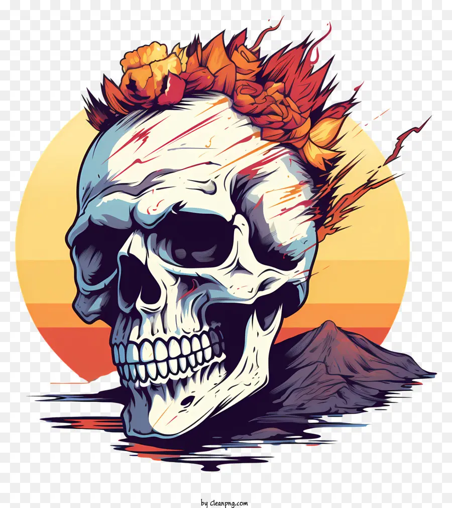 Cráneo Retro En Vector De Panamá，Calavera Llameante PNG