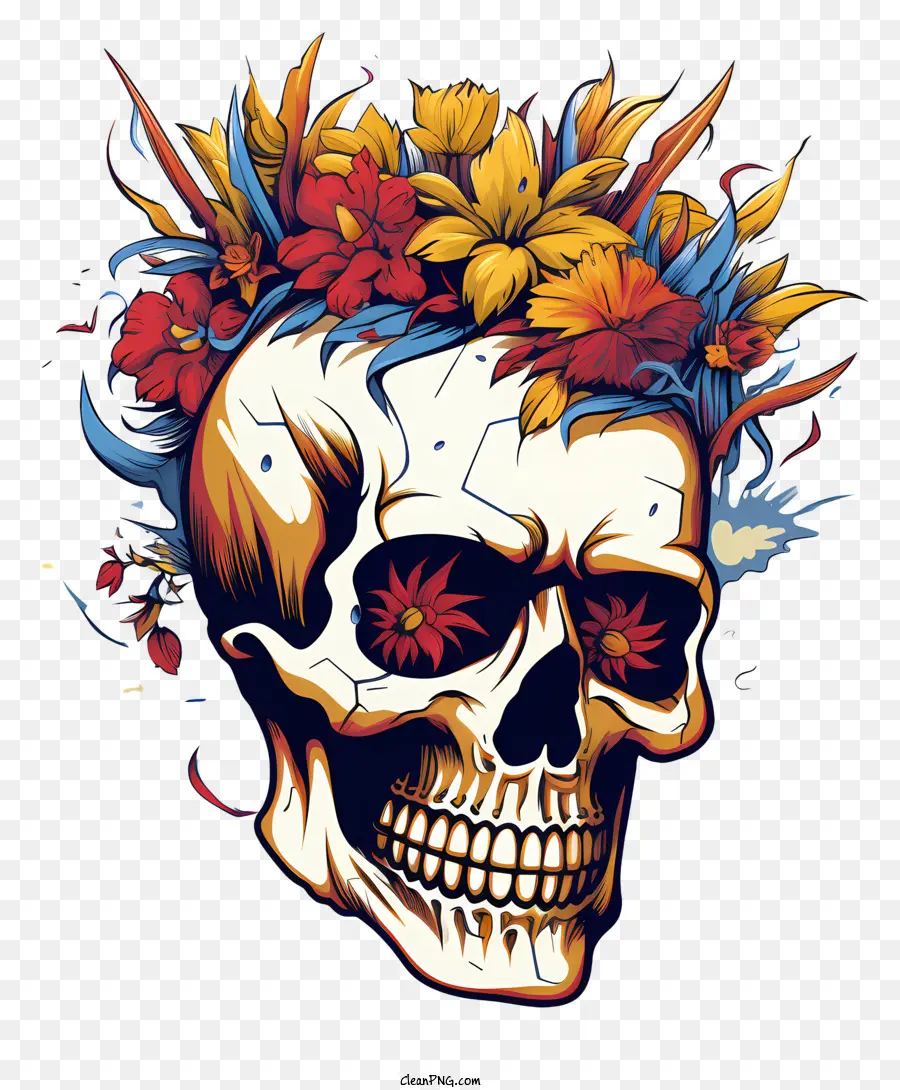 Cráneo Retro En Vector De Panamá，Calavera Con Flores PNG