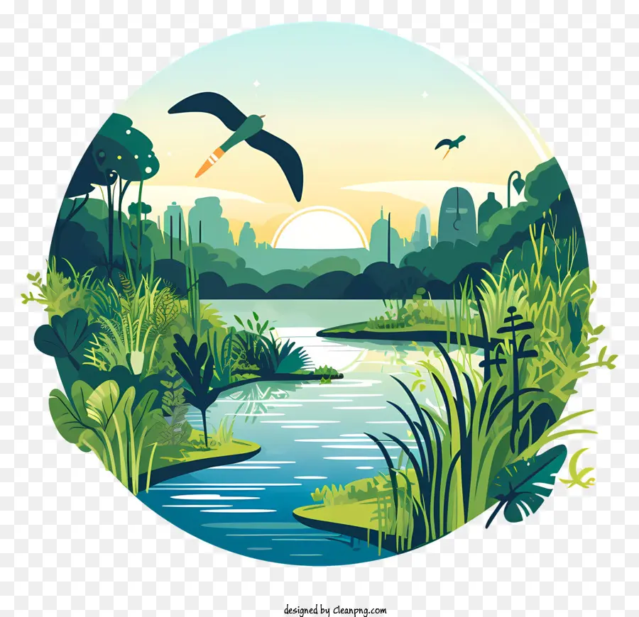 Día Mundial De Los Humedales，La Pintura De Paisaje PNG