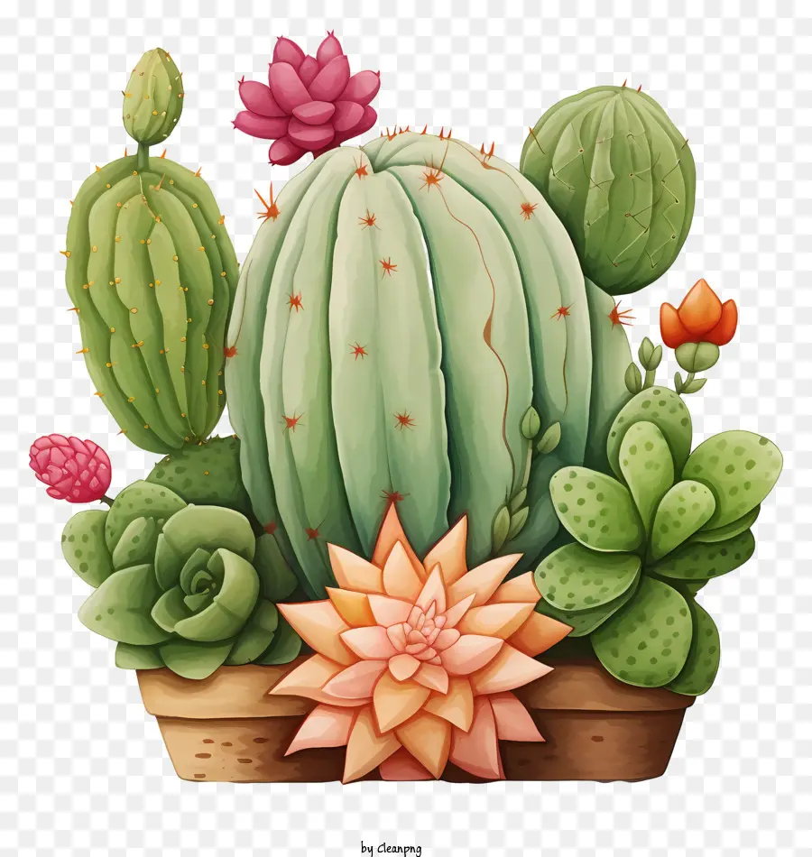 Las Plantas Suculentas，Ilustración De Estilo De Dibujos Animados PNG