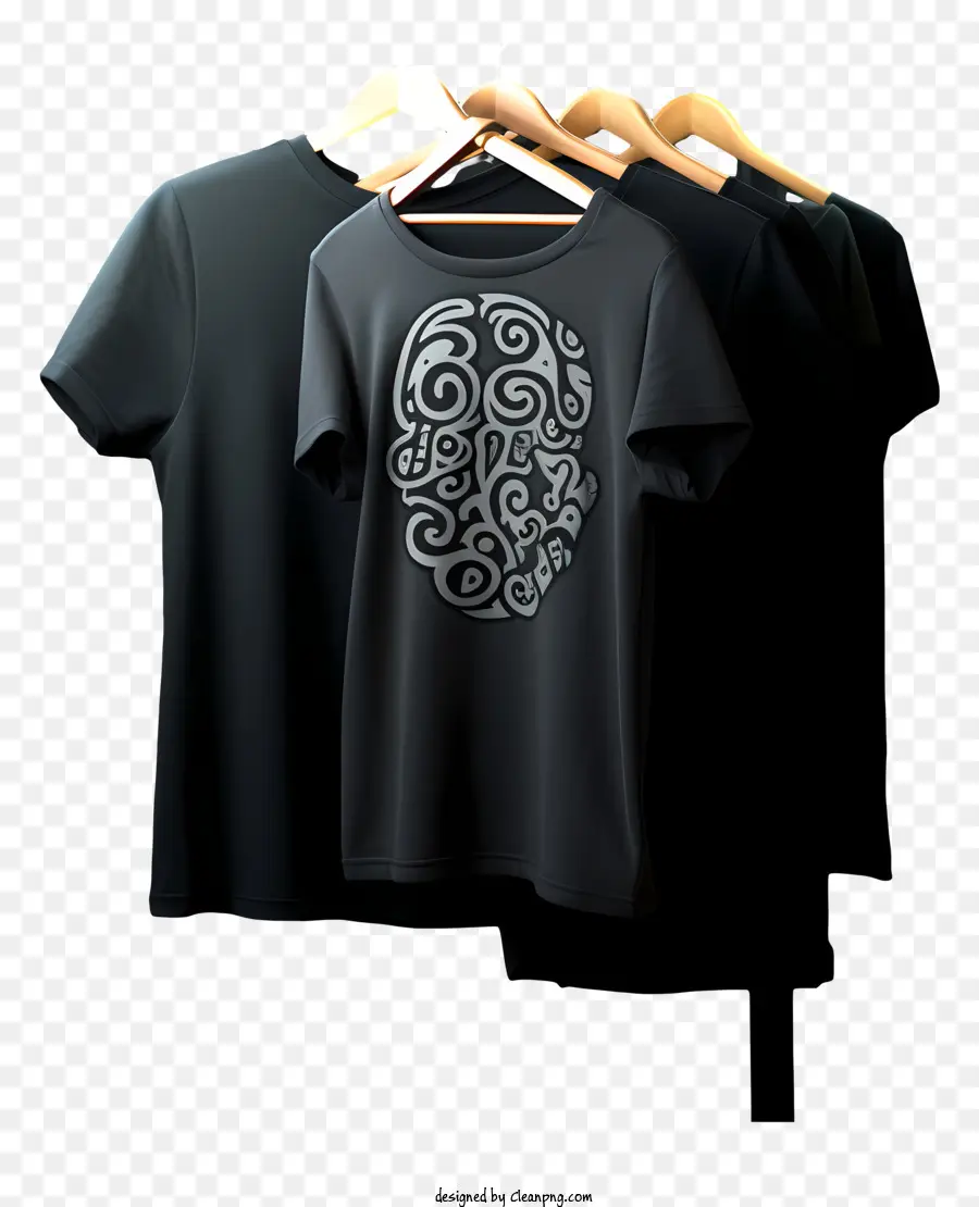 Camiseta Negra Al Estilo Doodle En Colgadora De Telas，Camisa Negra PNG