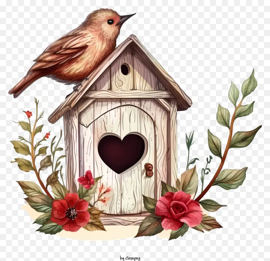 Valentine Bird House Emoji，Pintura A La Acuarela PNG