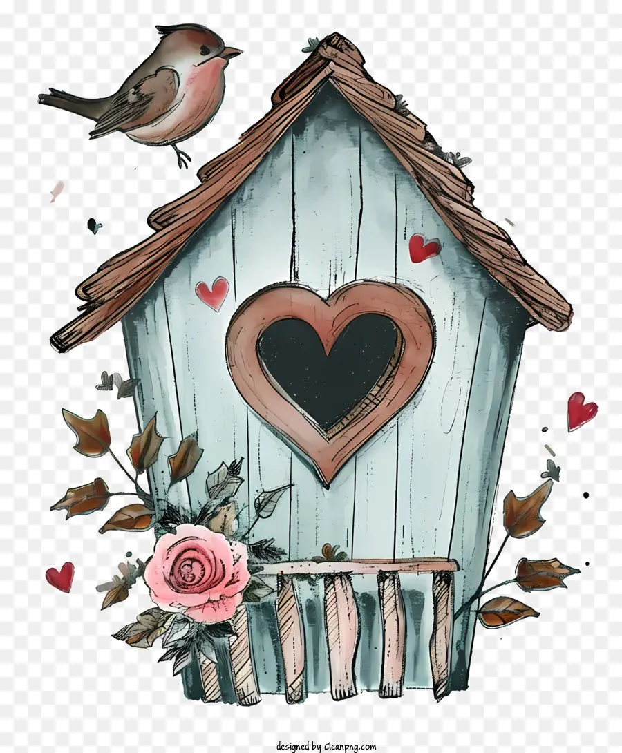 Casa De Pájaros De San Valentín Dibujada A Mano，Pajarera PNG