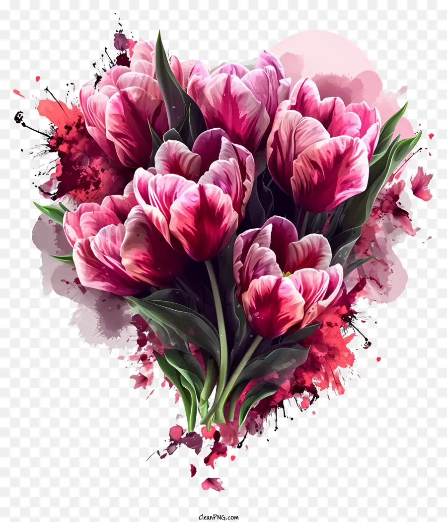 San Valentín Elementos，Tulipanes Rosados PNG