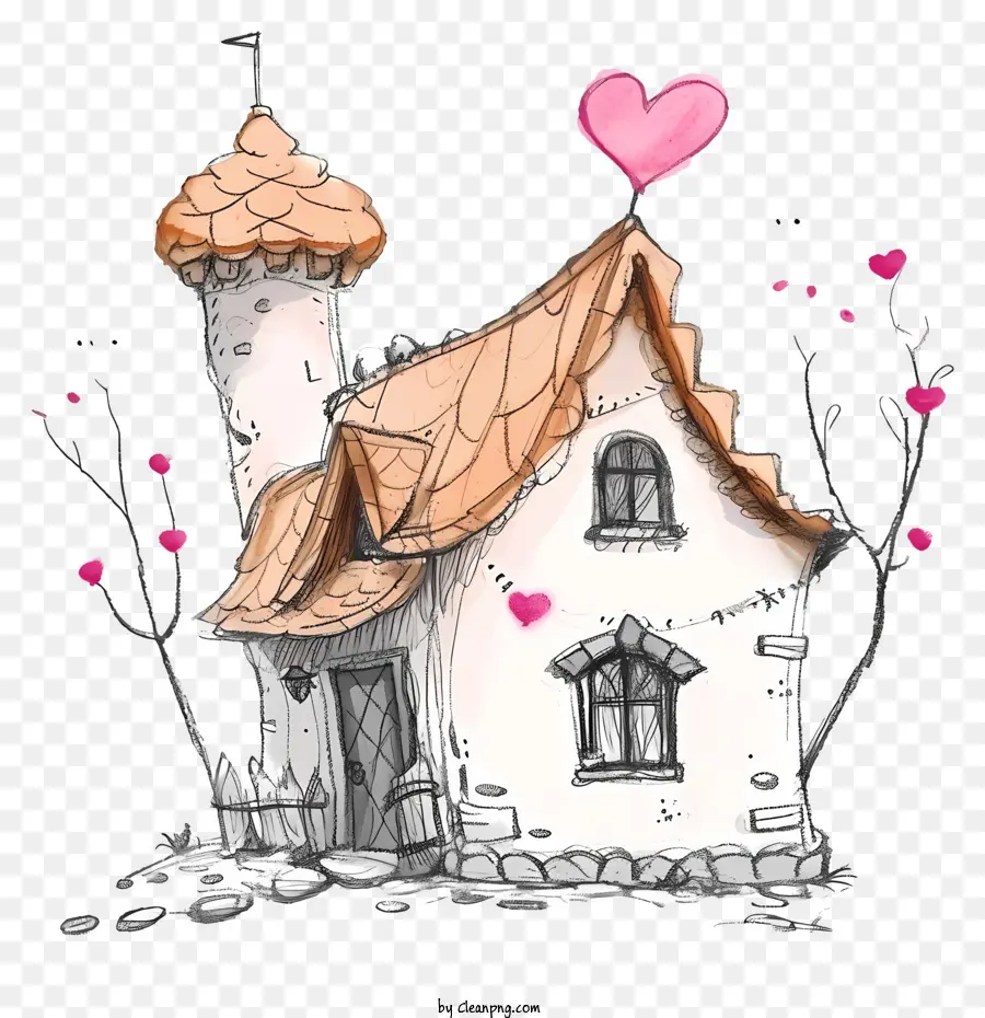 Doodle Valentine House，Castillo Blanco Pequeño PNG