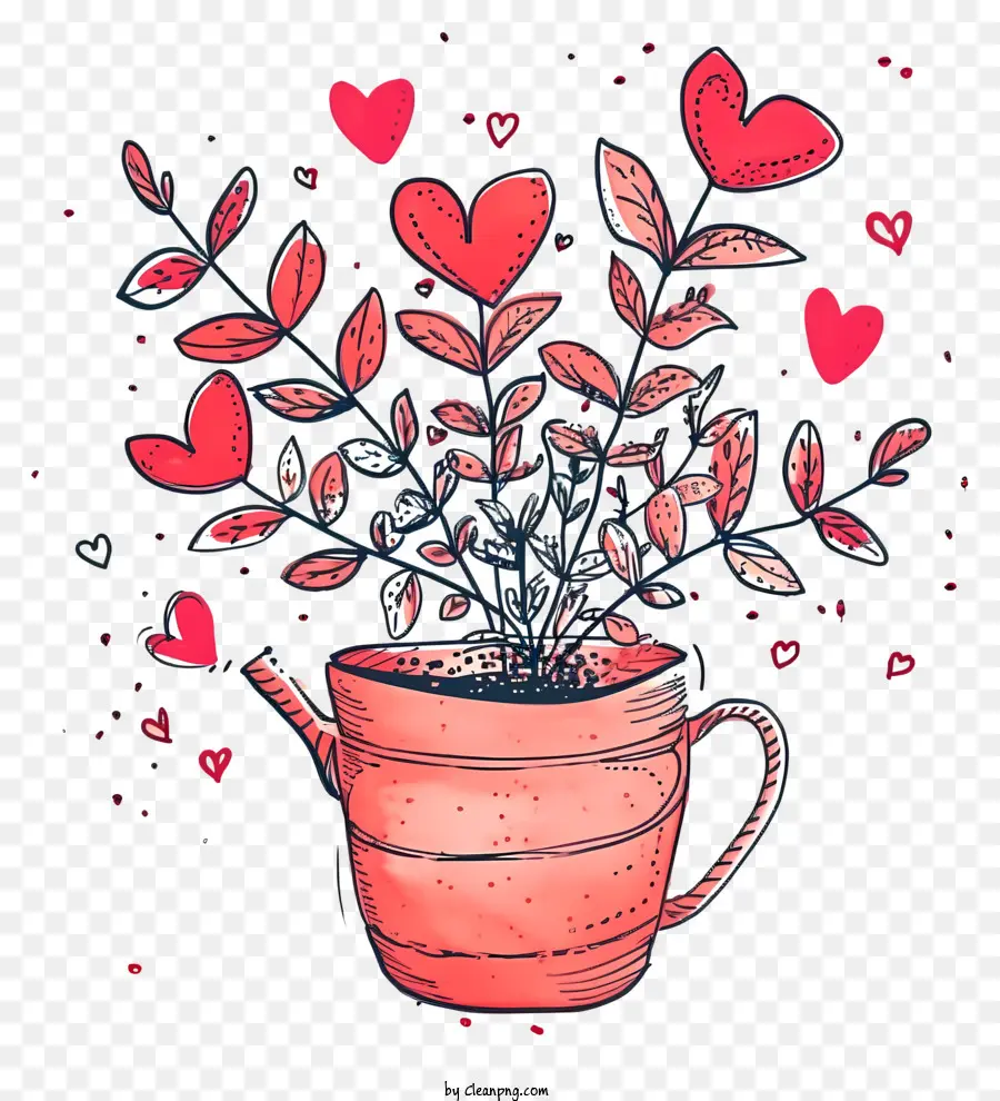 Doodle Valentine Plant，Palabras Clave El Riego Rojo Puede PNG