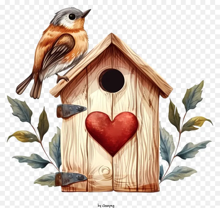 Valentine Bird House Emoji，Ilustración Acuarela PNG