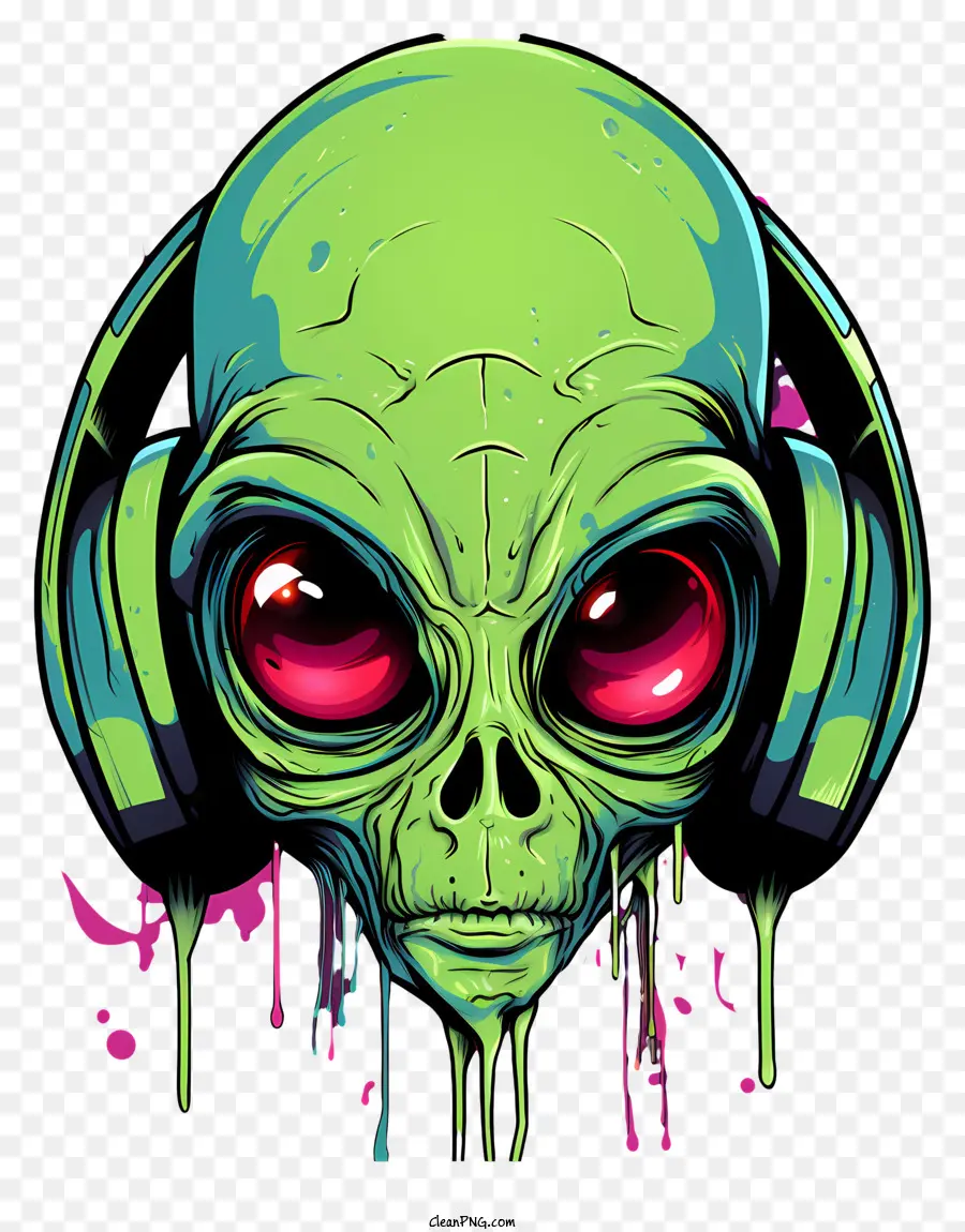 Cabeza Alienígena Con Auriculares，Extraterrestre Verde PNG