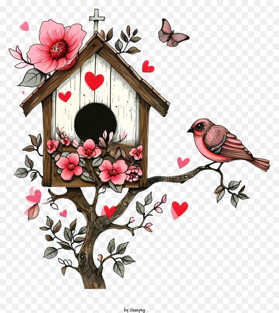 Doodle Valentine Bird House，Pajarera PNG