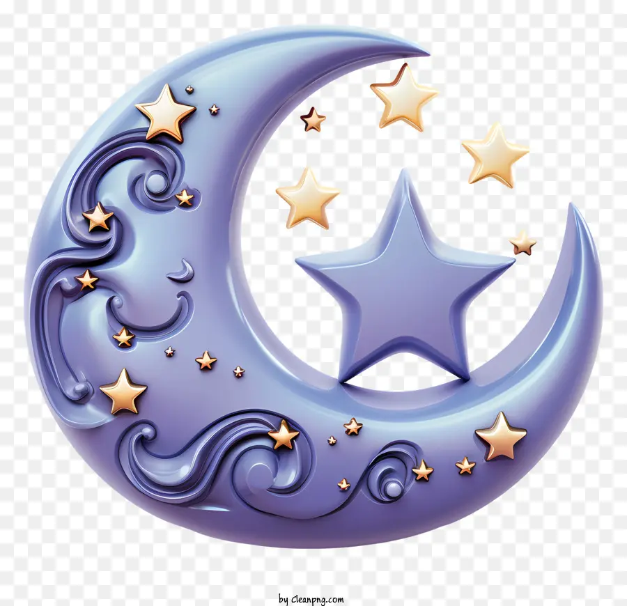 Luna Y Estrella De Estilo 3d Realista，Crescent Moon PNG