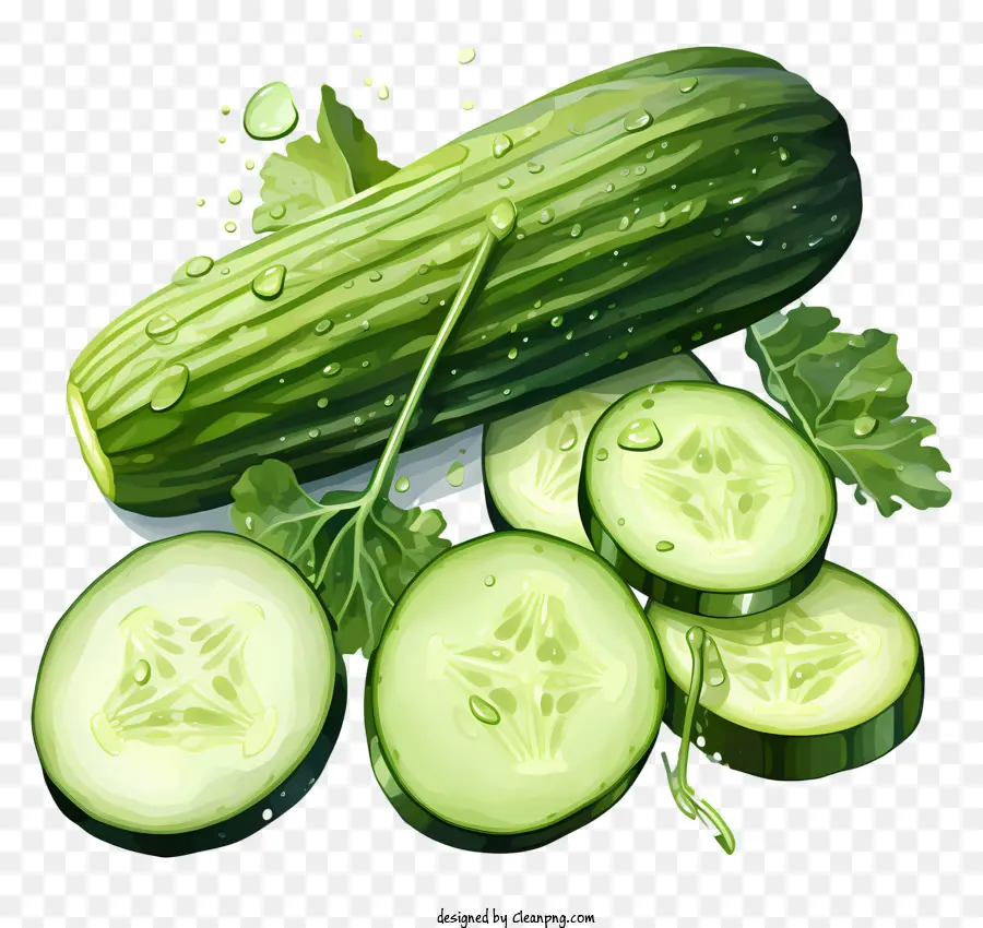 Acuarela De Pepino，Pepinos En Rodajas PNG