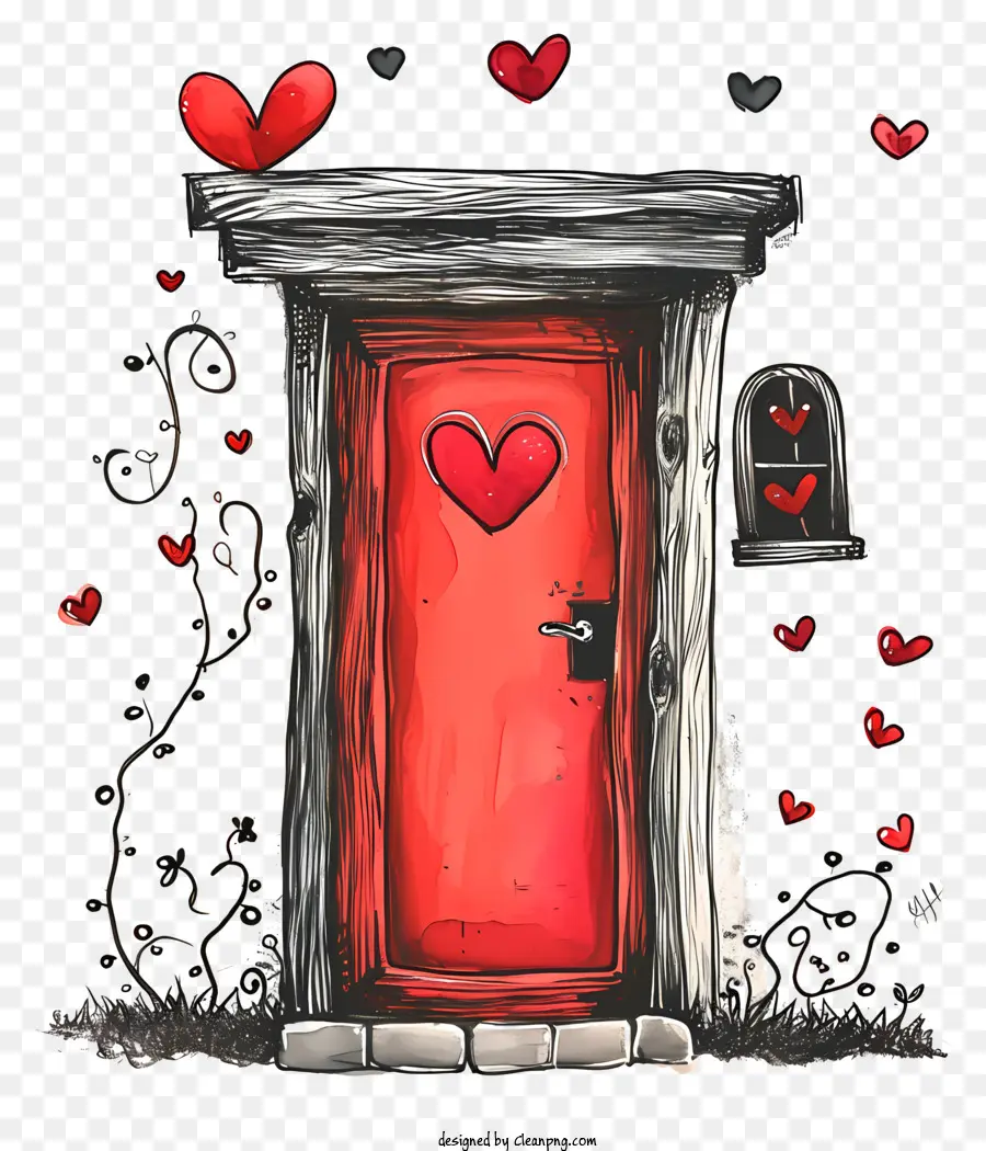 Puerta De San Valentín，Linda Puerta Roja Con Corazones PNG