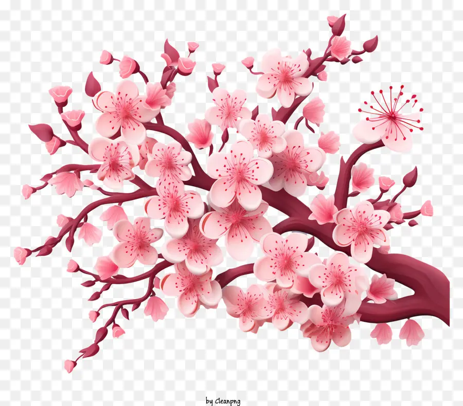 Flor De Rama De Cereza De Estilo 3d Realista，De Los Cerezos En Flor PNG