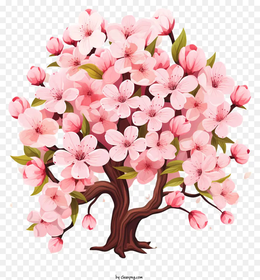 Flor De Rama De Cereza Plana，árbol Exuberante Y Vibrante PNG