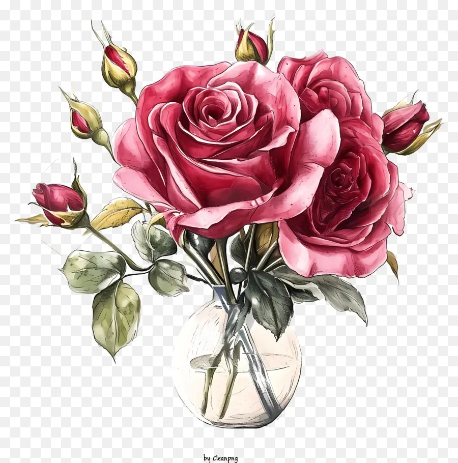 Valentine Rose Dibujada A Mano，Pintura PNG