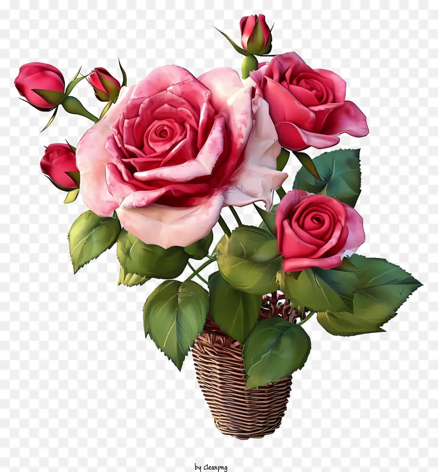 Psd 3d Valentine Rose，Florero PNG