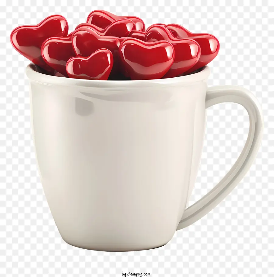 Taza De Corazón De Amor，Taza Blanca Con Corazones Rojos PNG