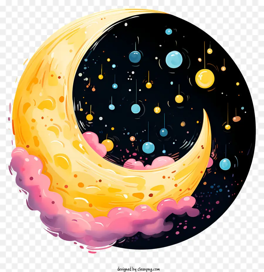 Pinturas Multicolores Luna，Luna Rosa Y Amarilla PNG