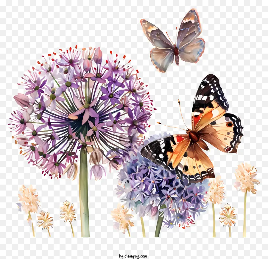 Allium Giganteum，Mariposas Y Flores PNG