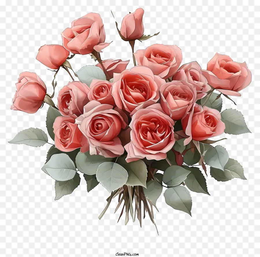Bunch De Valentine Rose Dibujado A Mano，Rosas De Color Rosa PNG