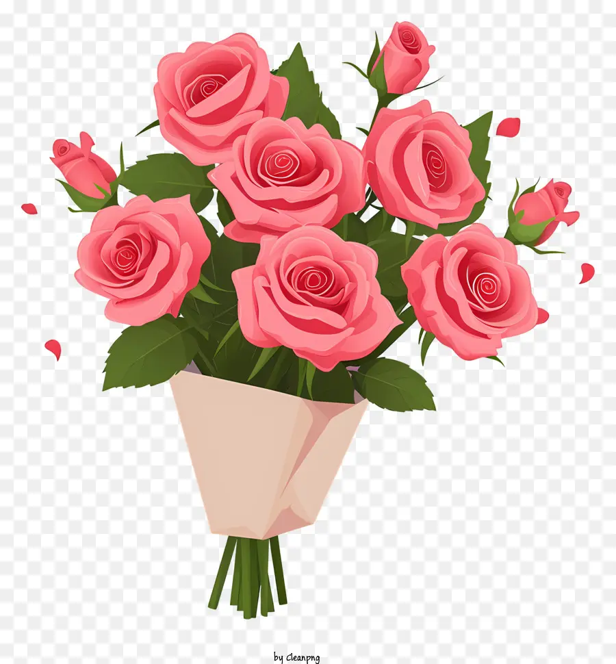 Ilustración De Vector Plano Minimalizado，Valentine Rose Bunch PNG