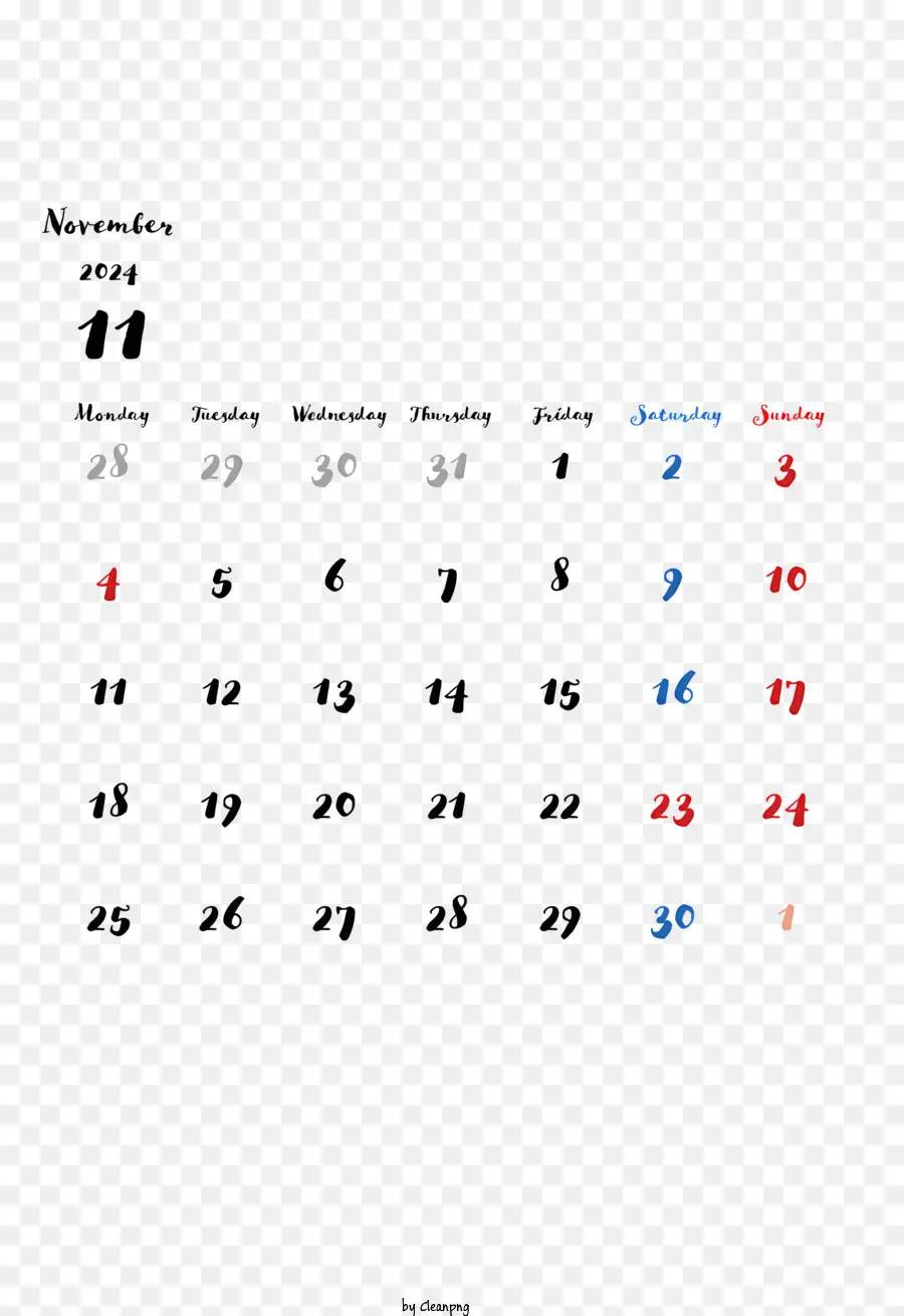 Calendario De Noviembre De 2024，De Noviembre De Calendario PNG