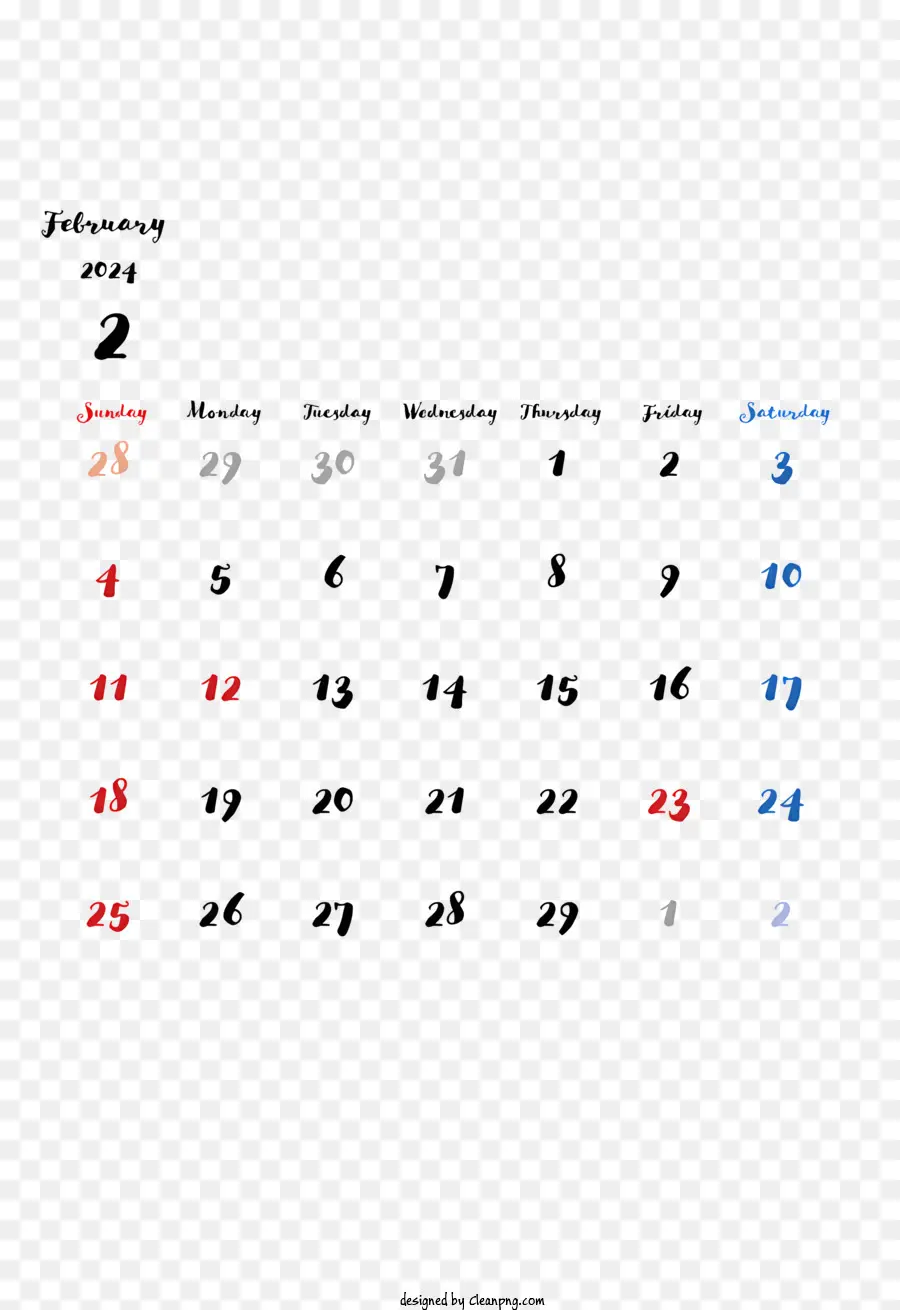 Calendario 2024，Fondo Blanco PNG