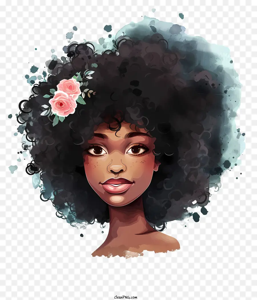 Chica Negra De Acuarela，Peinado Afro PNG