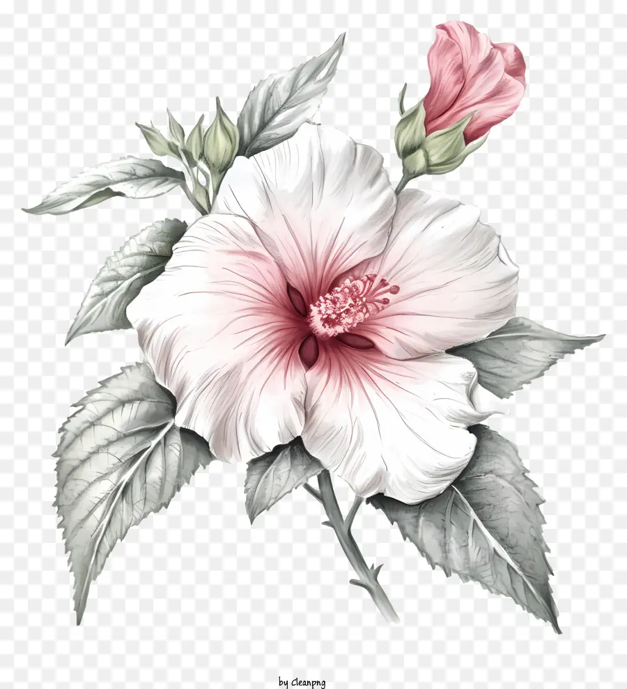 Rose De Sharon Dibujada A Mano，Flor De Hibisco Rosa PNG