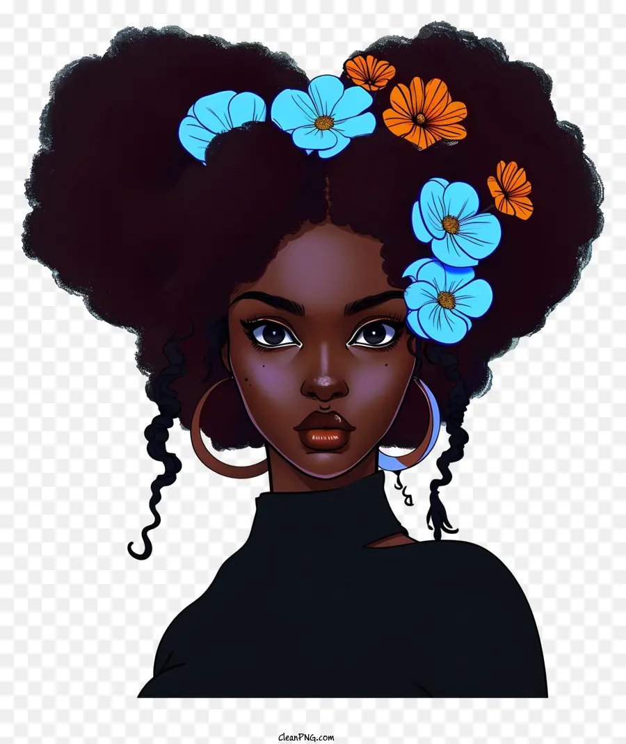 Chica Negra Plana，Mujer Con Flores PNG