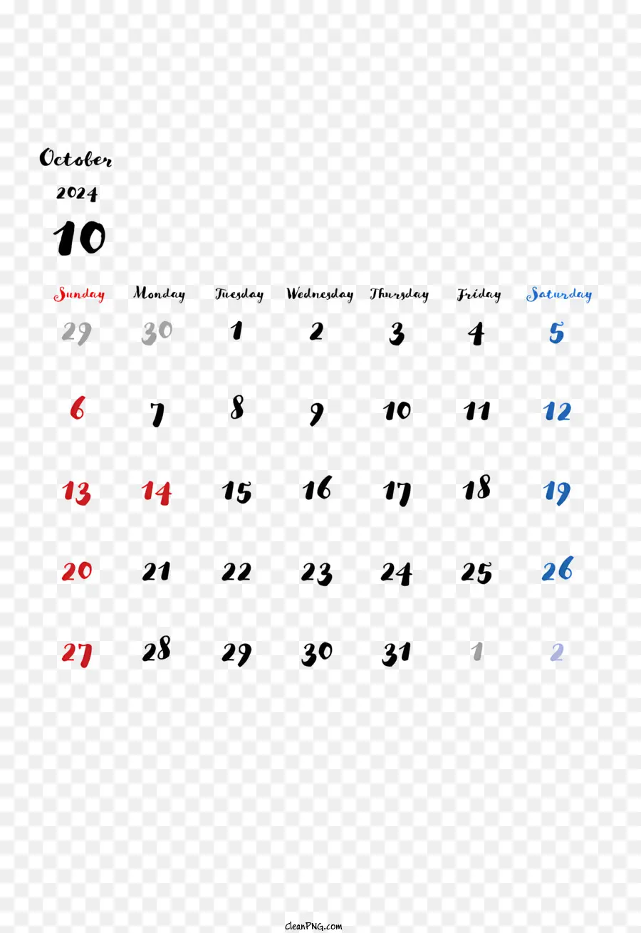 Calendario De Octubre De 2024，Calendario 2016 PNG