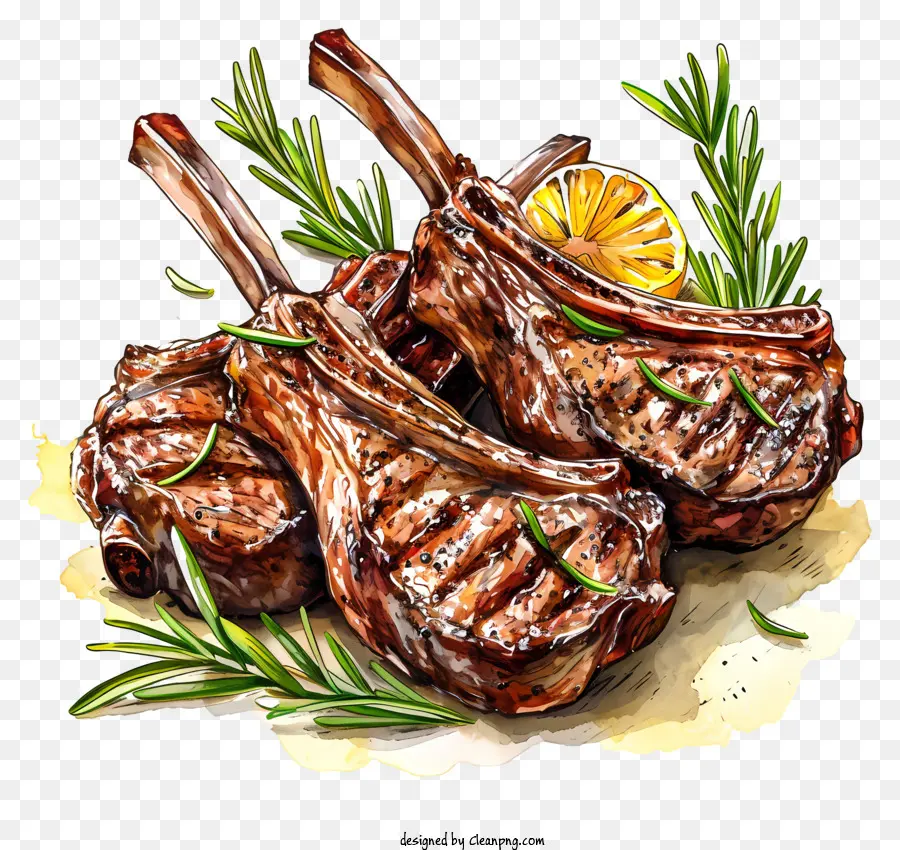 Chuletas De Cordero A La Parrilla，El Arte De La Acuarela PNG