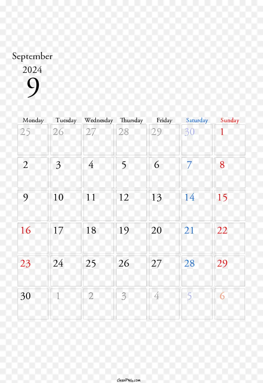 Calendario De Septiembre De 2024，Calendario De Septiembre De 2019 PNG