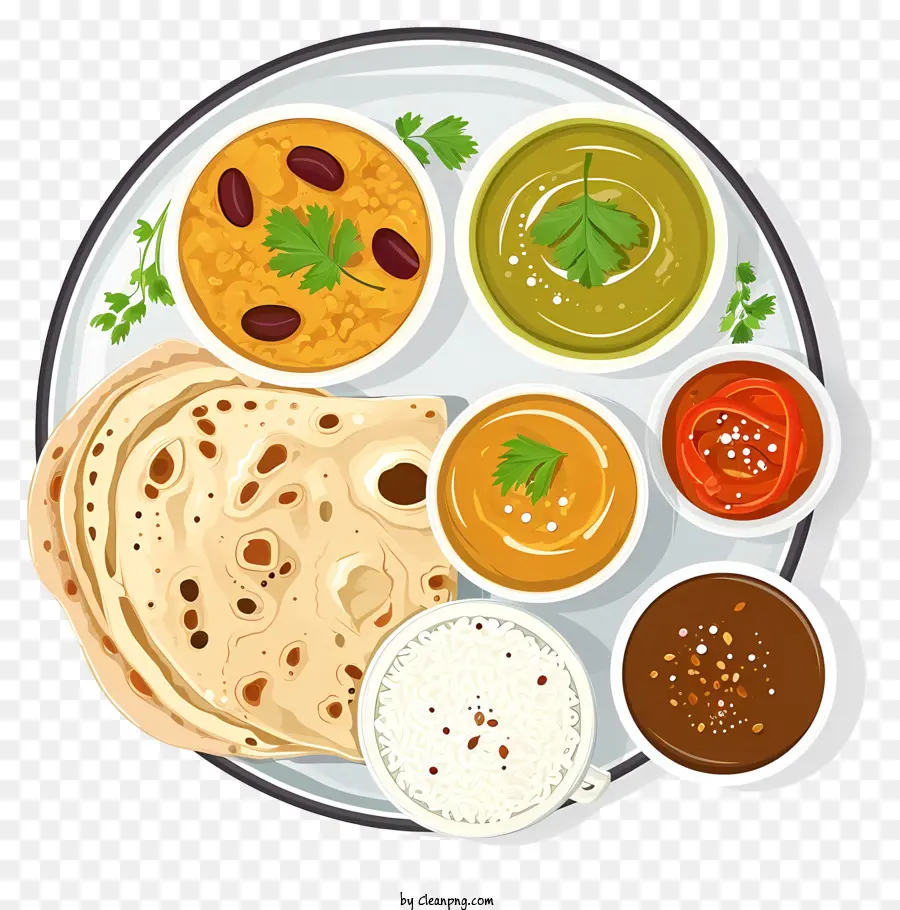 Ilustración De Vector Plano Minimalizado，La Comida India PNG