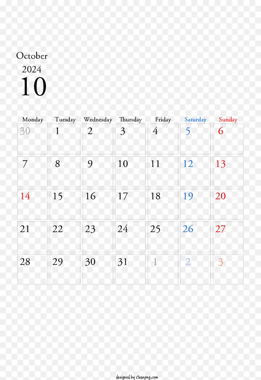 Calendario De Octubre De 2024，Diciembre De 2024 Calendario PNG