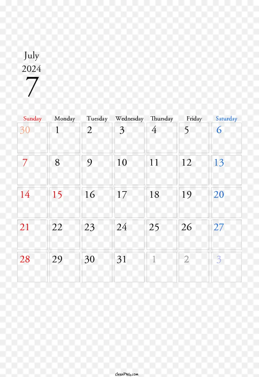 Calendario De Julio De 2024，Julio De 2024 PNG