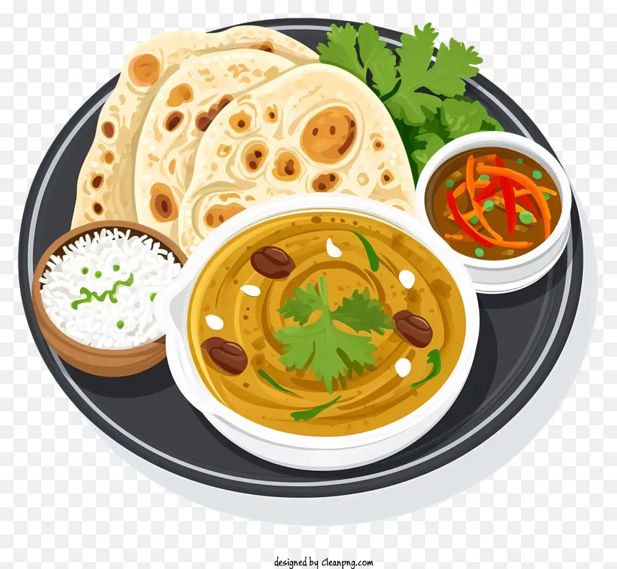 Ilustración De Vector Plano Minimalizado，La Comida India PNG