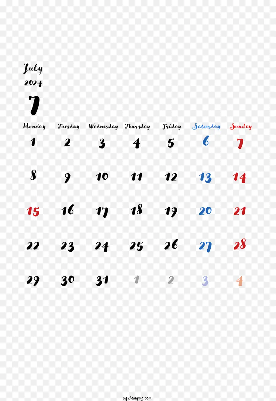 Calendario Julio 2024，Calendario PNG