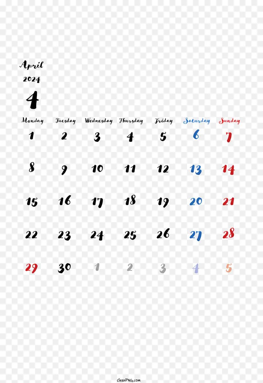 Calendario 2024 De Abril，Calendario De Abril PNG