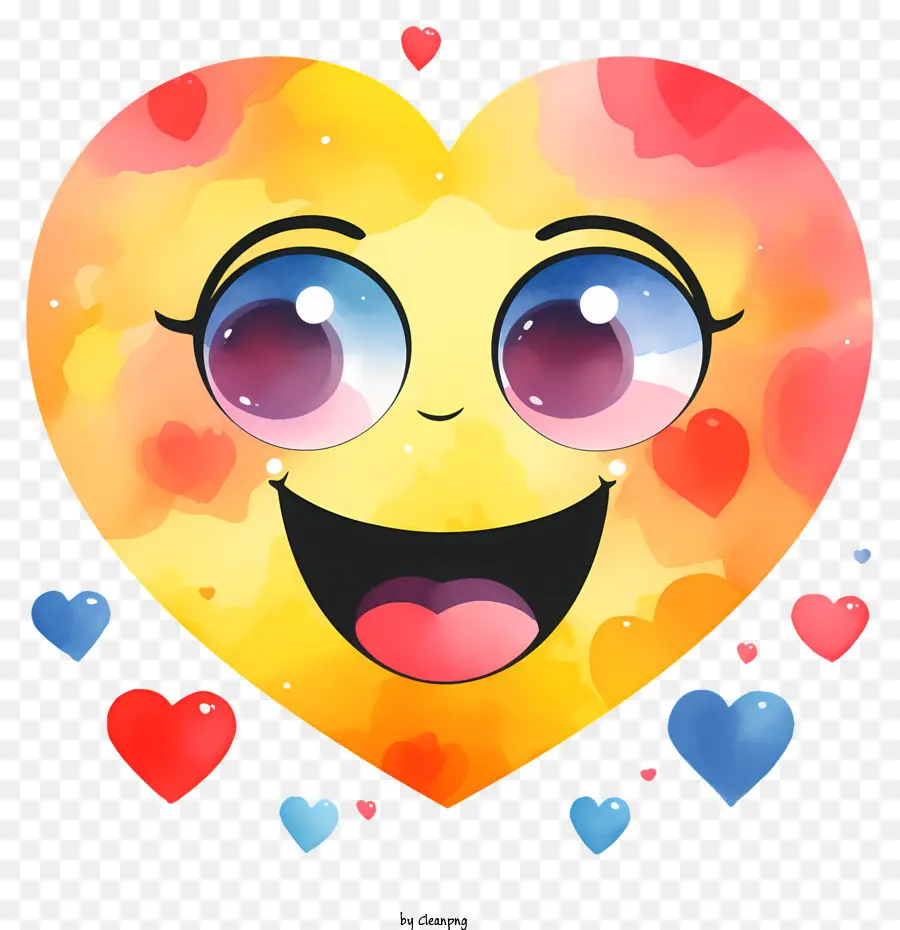 Emoji Acuarela Con Ojos De Corazón，Emoji De Corazón Sonriente PNG