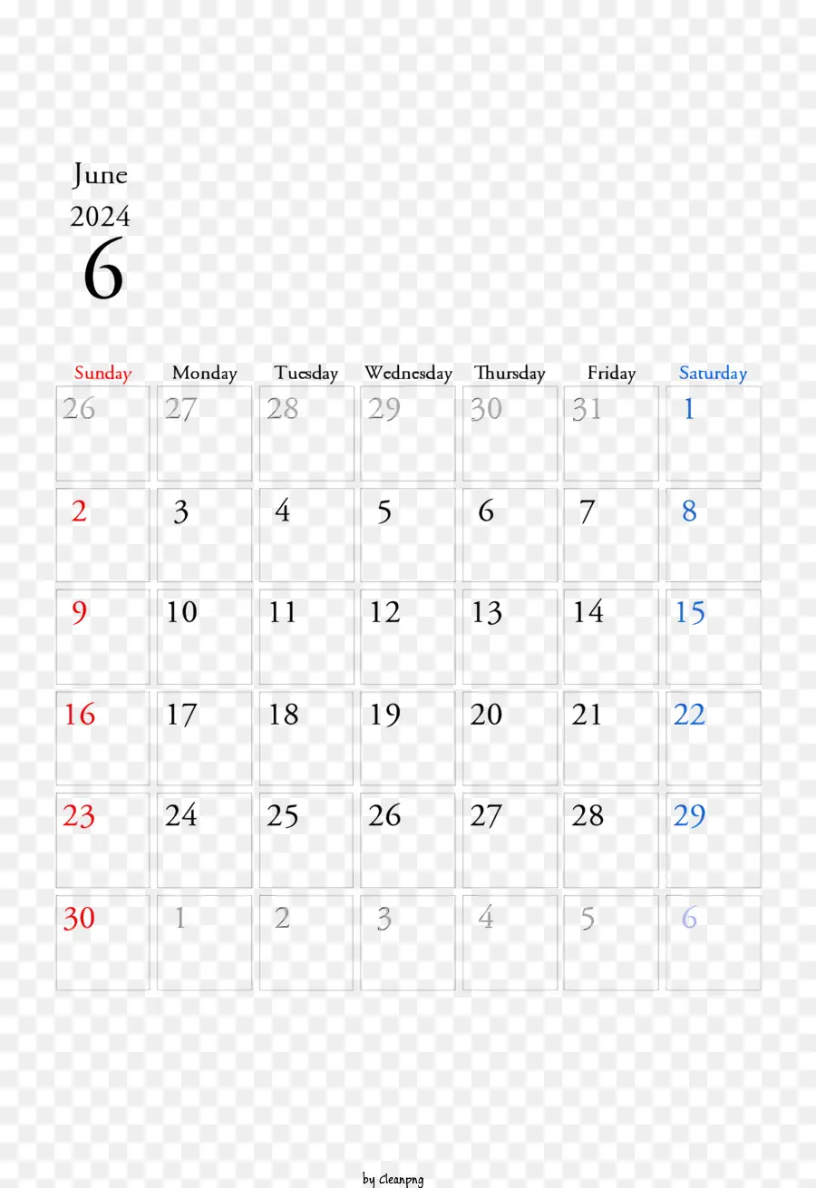 Calendario De Junio De 2024，De Junio De PNG