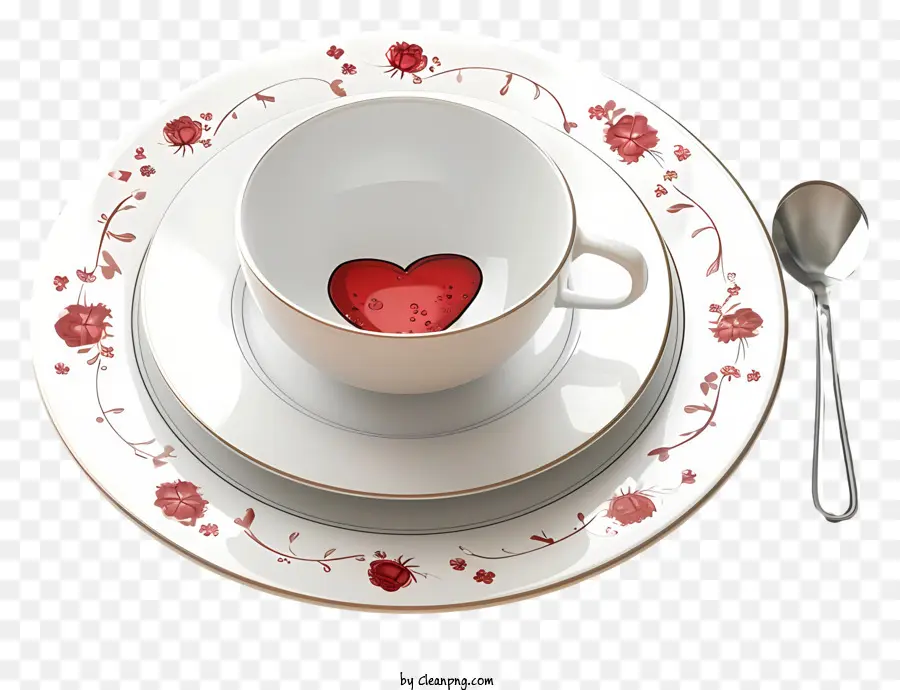 Psd 3d Juego De Cena Romántica，Taza De Corazon PNG