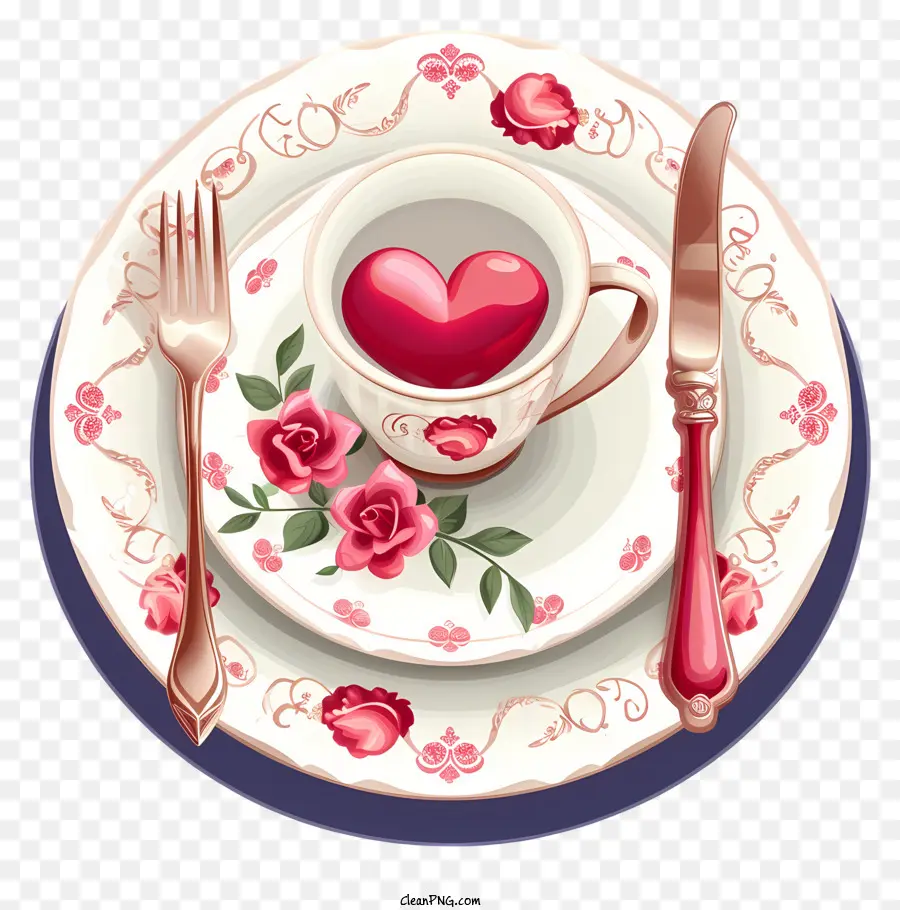 Icono De Set De Cena Romántica，Placa De Porcelana En Forma De Corazón PNG