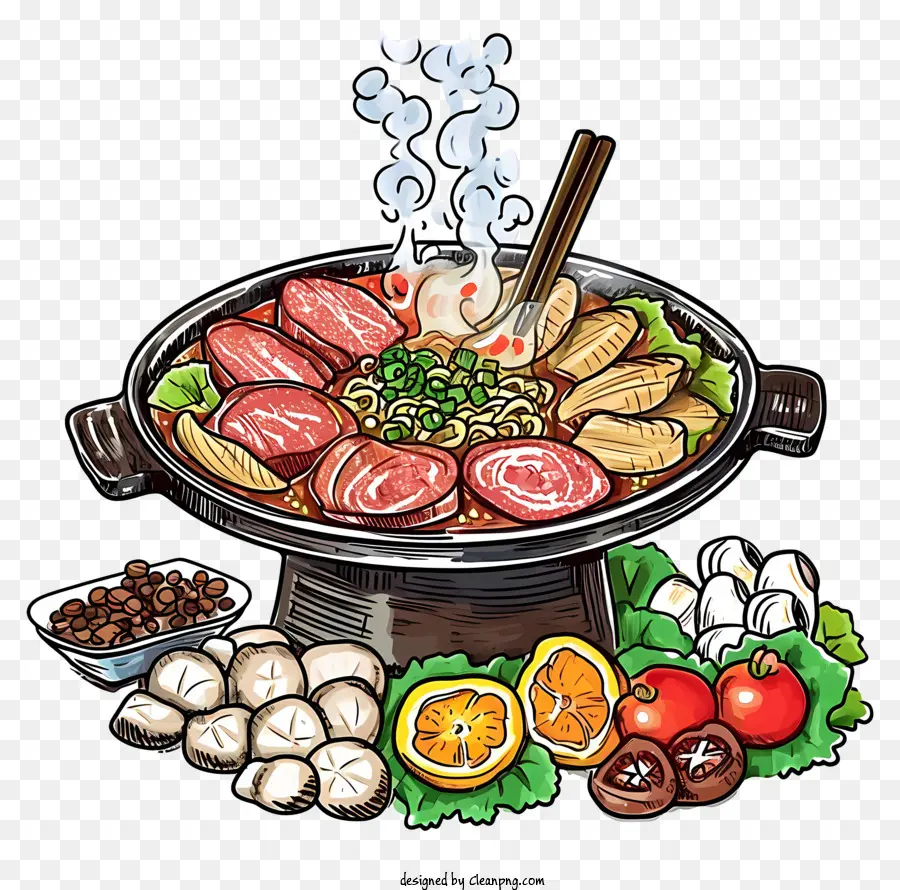 Doodle China Hot Pot，Guiso PNG