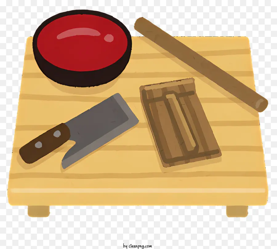 Tabla De Cortar De Madera，Tazón Rojo PNG