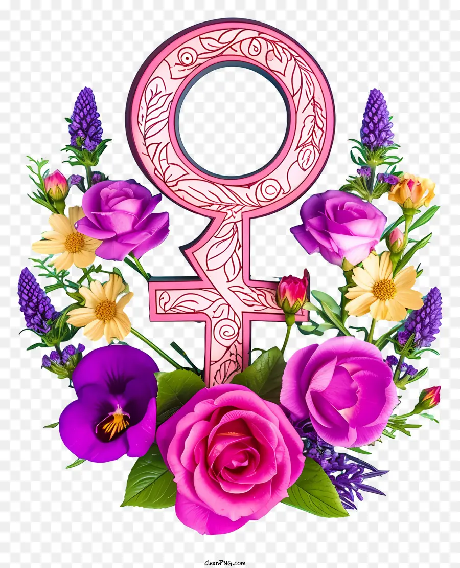 Lindo Y Colorido Símbolo De Género Femenino Y Flores，La Feminidad PNG