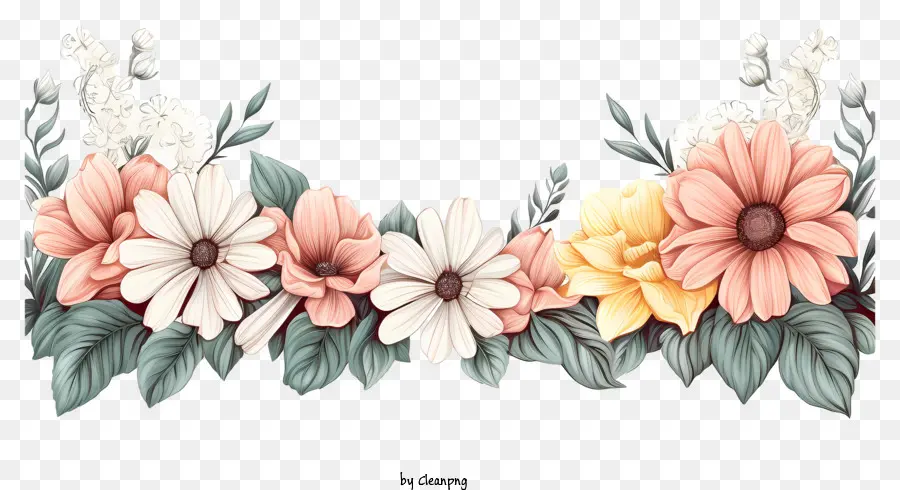 Borde De Flores Estilo Boceto，Daisy Flores PNG